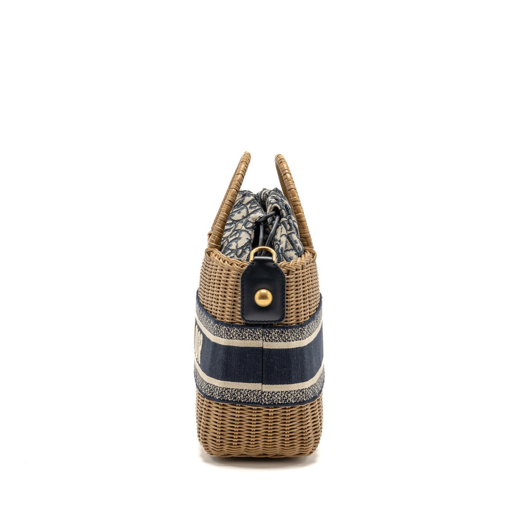 DIOR WICKER BASKET SHOULDER BAG BLUE DIOR OBLIQUE JACQUARD GHW