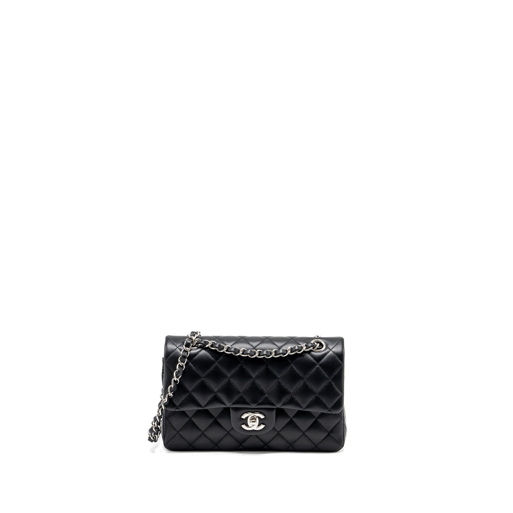 CHANEL SMALL CLASSIC DOUBLE FLAP BAG LAMBSKIN BLACK SHW (MICROCHIP)