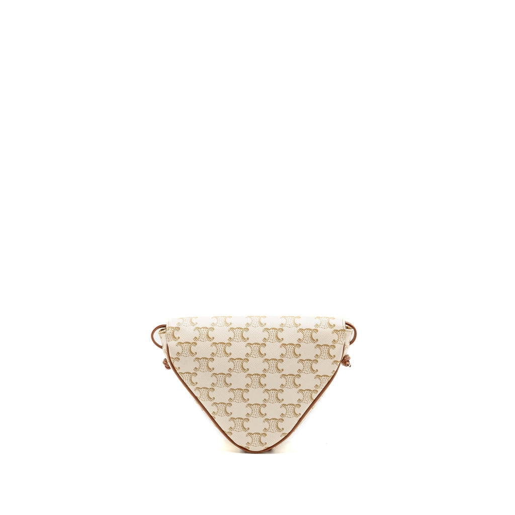 CELINE TRIANGLE SHOULDER BAG TRIOMPHE CANVAS WHITE/TAN