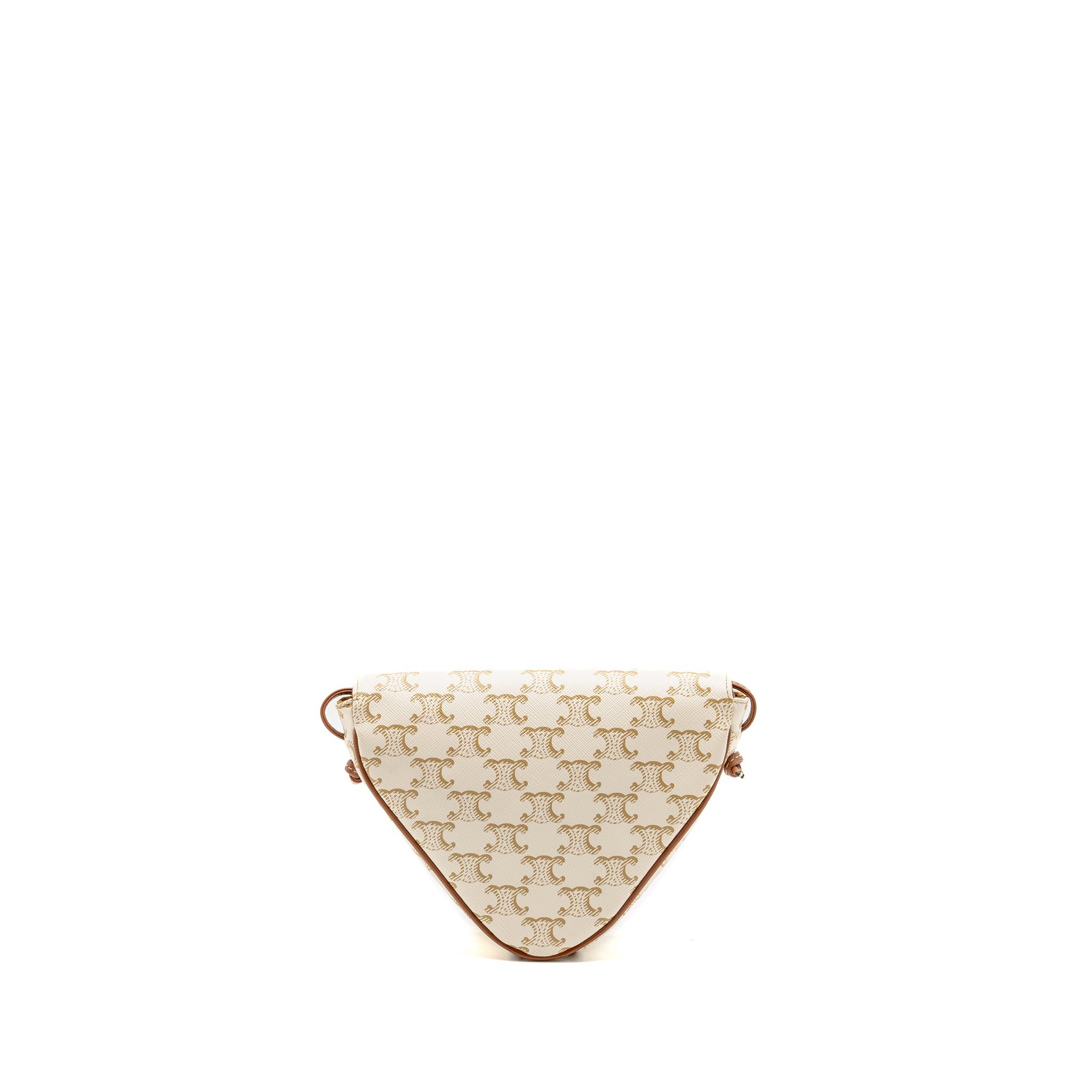 CELINE TRIANGLE SHOULDER BAG TRIOMPHE CANVAS WHITE/TAN