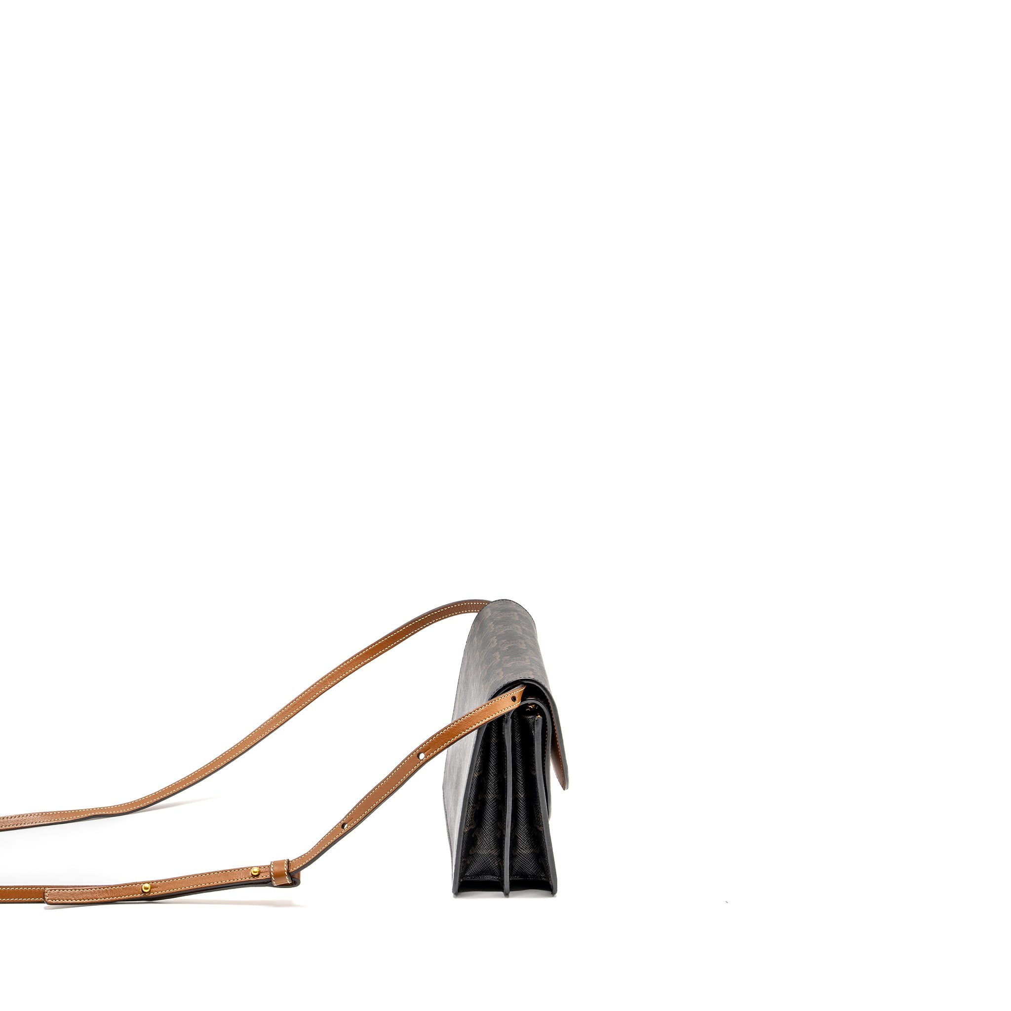 CELINE WALLET ON STRAP TRIOMPHE CANVAS /SMOOTH LAMBSKIN TAN GHW