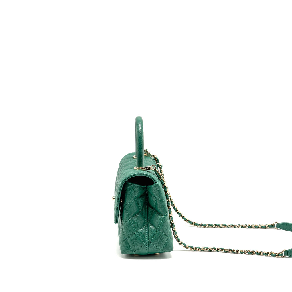 CHANEL SMALL COCO HANDLE CAVIAR GREEN LGHW (MICROCHIP)