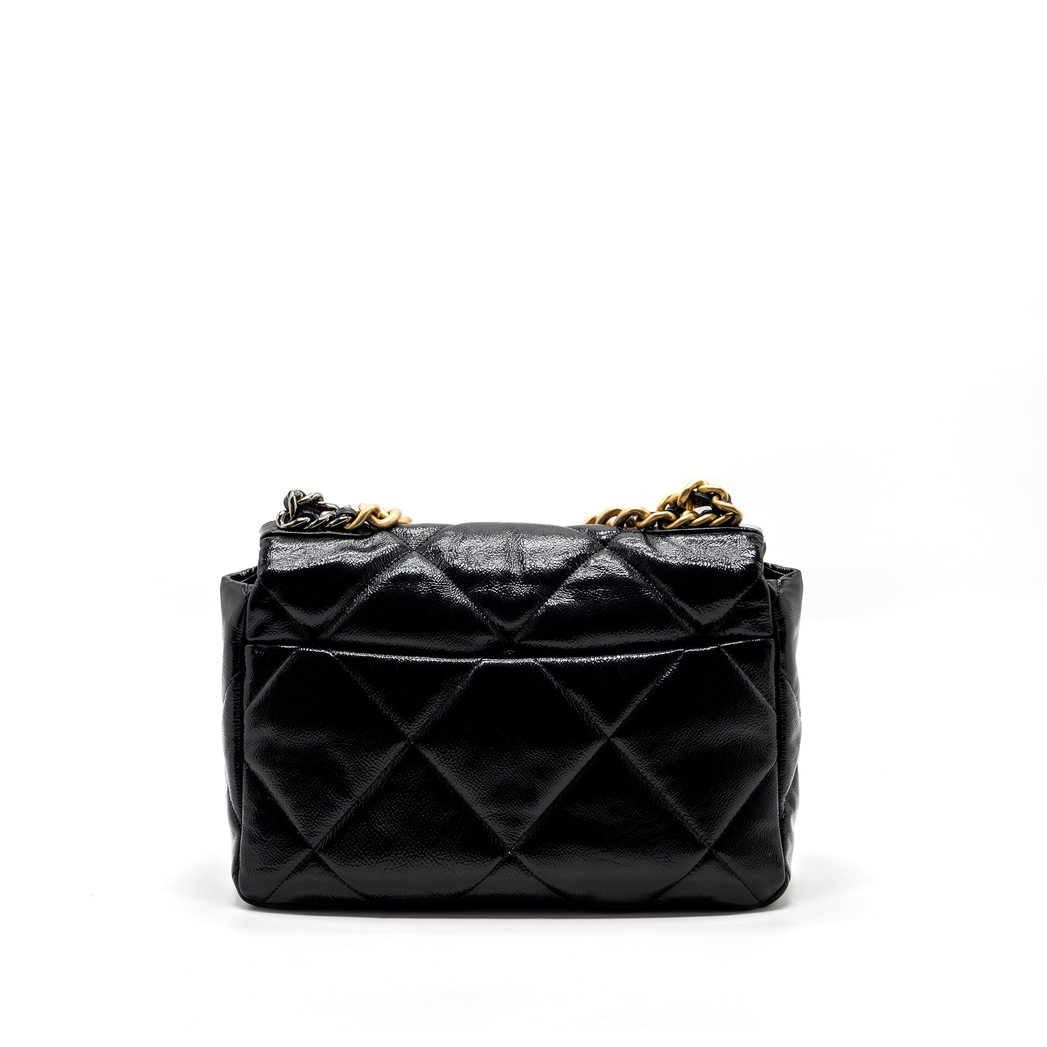 CHANEL MEDIUM 19 BAG SHINY CALFSKIN BLACK MULTICOLOUR HARDWARE