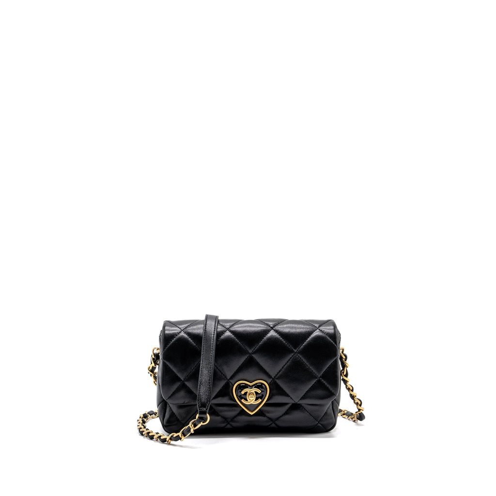 CHANEL 23S COCO LOVE FLAP BAG LAMBSKIN BLACK BRUSHED GHW (MICROCHIP)