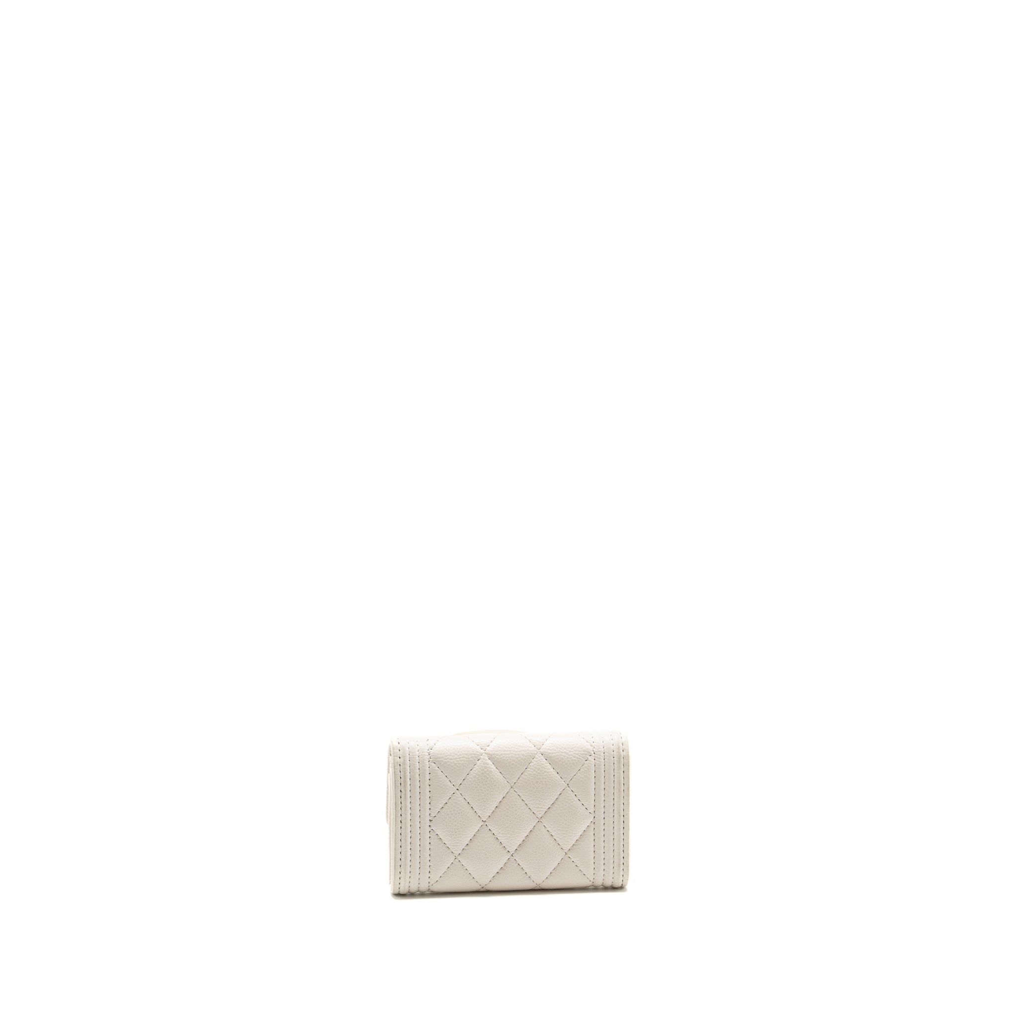 CHANEL BOY FLAP CARD HOLDER CAVIAR WHITE LGHW