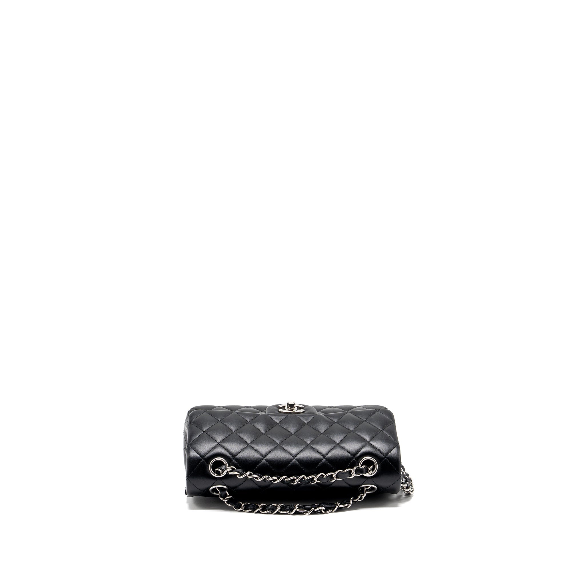 CHANEL SMALL CLASSIC DOUBLE FLAP BAG LAMBSKIN BLACK SHW (MICROCHIP)