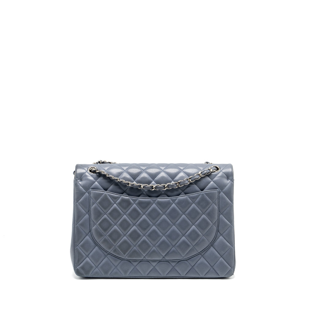 CHANEL MAXI CLASSIC DOUBLE FLAP BAG LAMBSKIN LAVENDER BLUE SHW