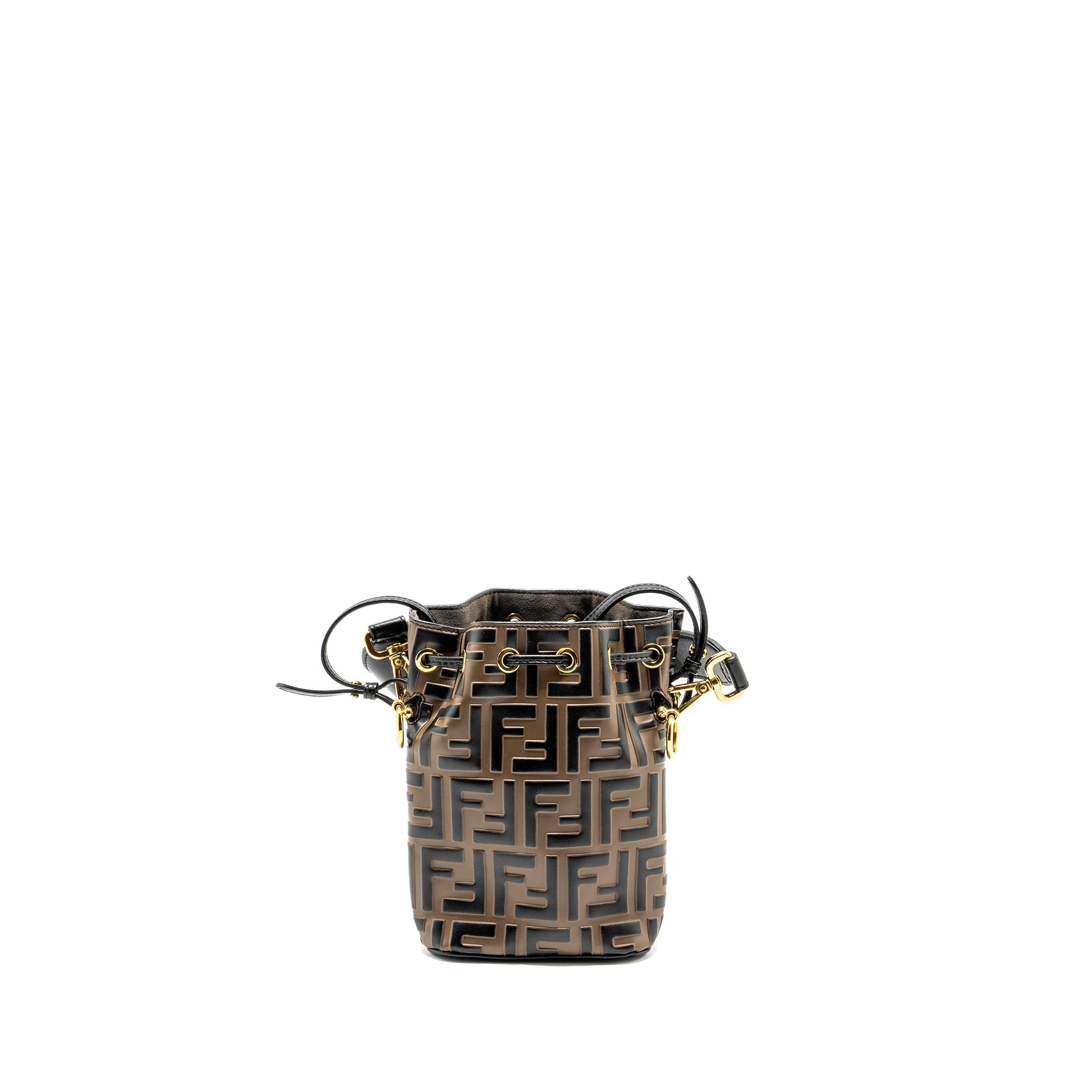 FENDI MINI MON TRESOR BUCKET BAG CALFSKIN BROWN/BLACK GHW