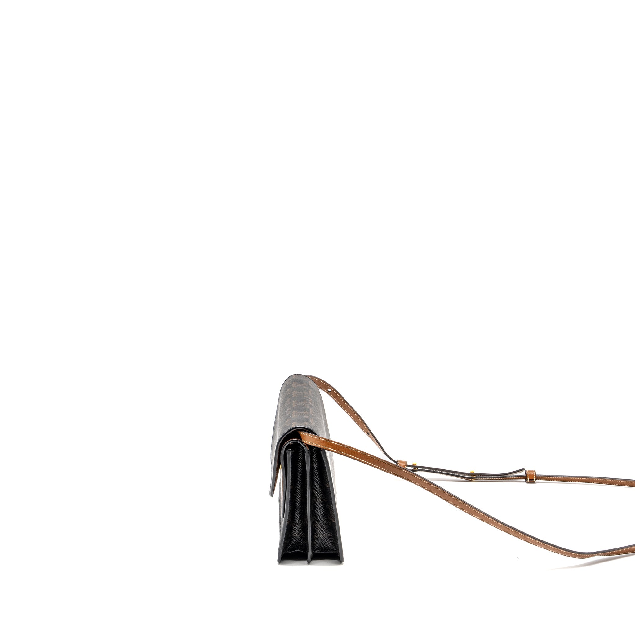 CELINE WALLET ON STRAP TRIOMPHE CANVAS /SMOOTH LAMBSKIN TAN GHW