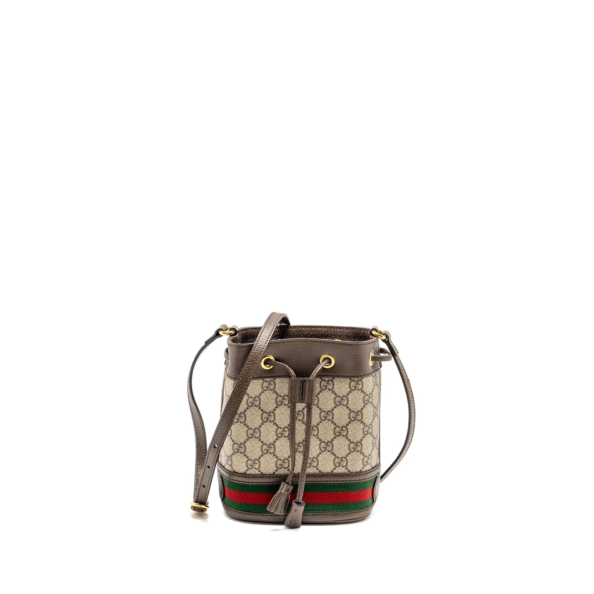 GUCCI OPHIDIA MINI BUCKET BAG GG SUPREME CANVAS BEIGE / EBONY GHW