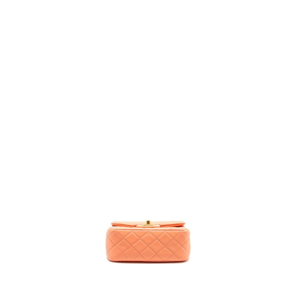 CHANEL PEARL CRUSH MINI SQUARE LAMBSKIN CORAL GHW (MICROCHIP)