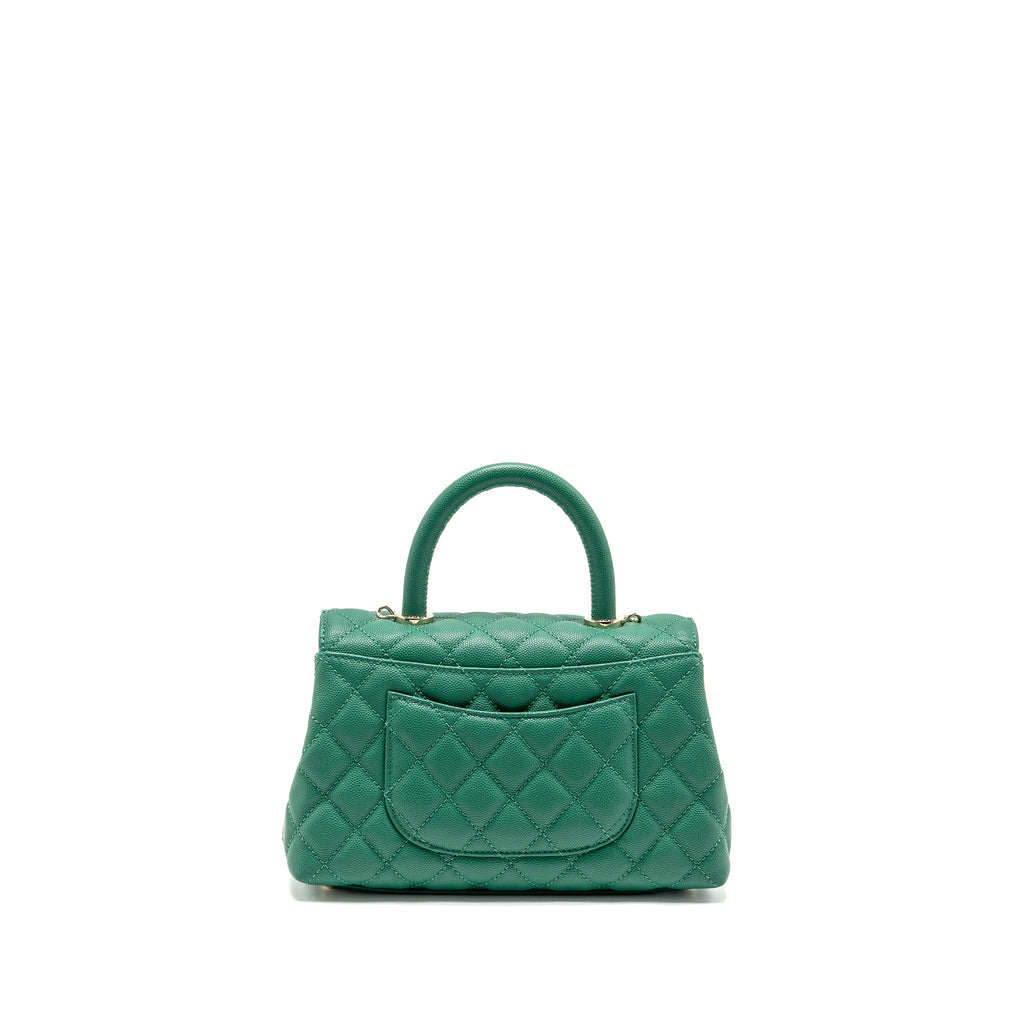 CHANEL SMALL COCO HANDLE CAVIAR GREEN LGHW (MICROCHIP)