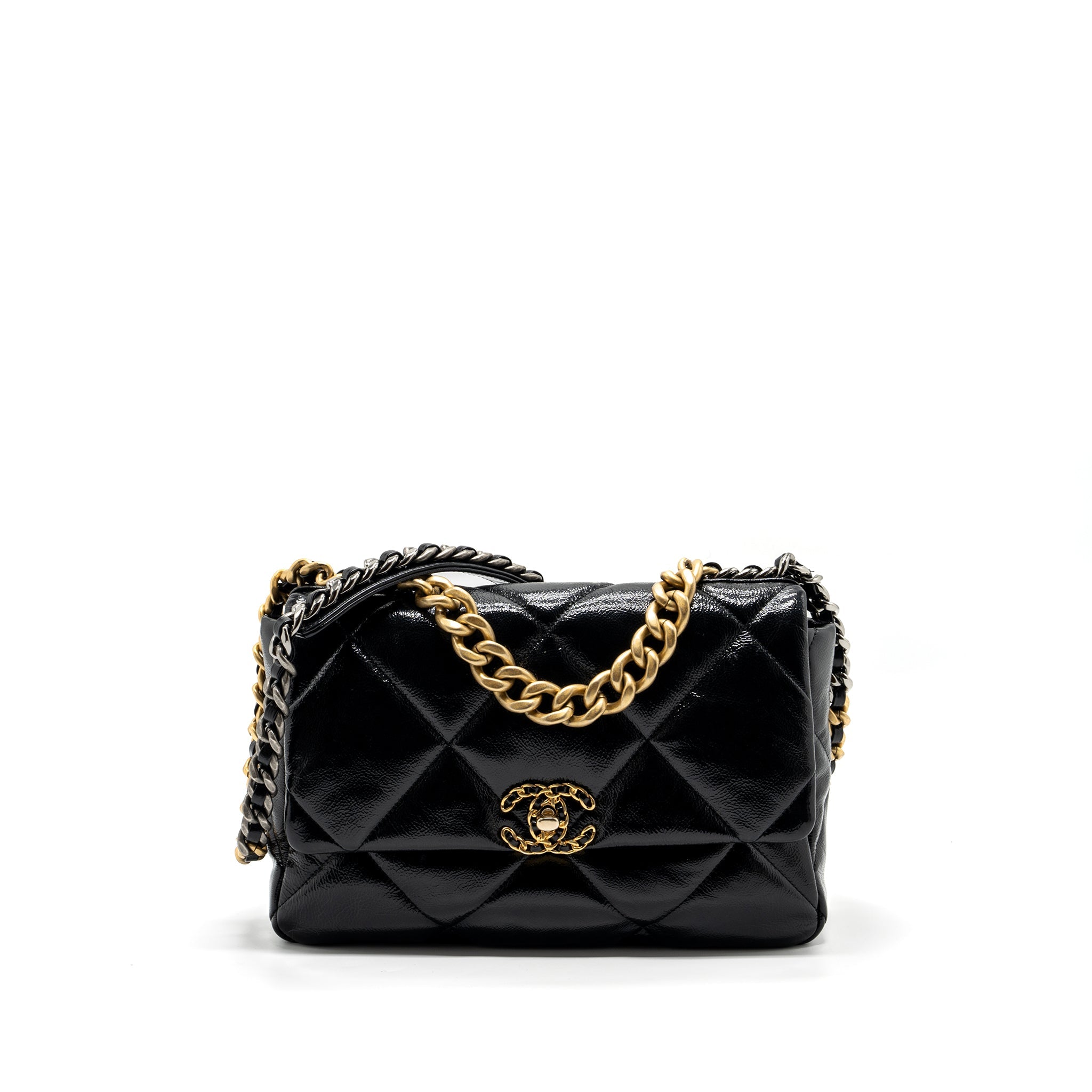 CHANEL MEDIUM 19 BAG SHINY CALFSKIN BLACK MULTICOLOUR HARDWARE