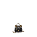 CHANEL 21A TOP HANDLE MINI FLAP CARD HOLDER WITH CHAIN LAMBSKIN BLACK GHW