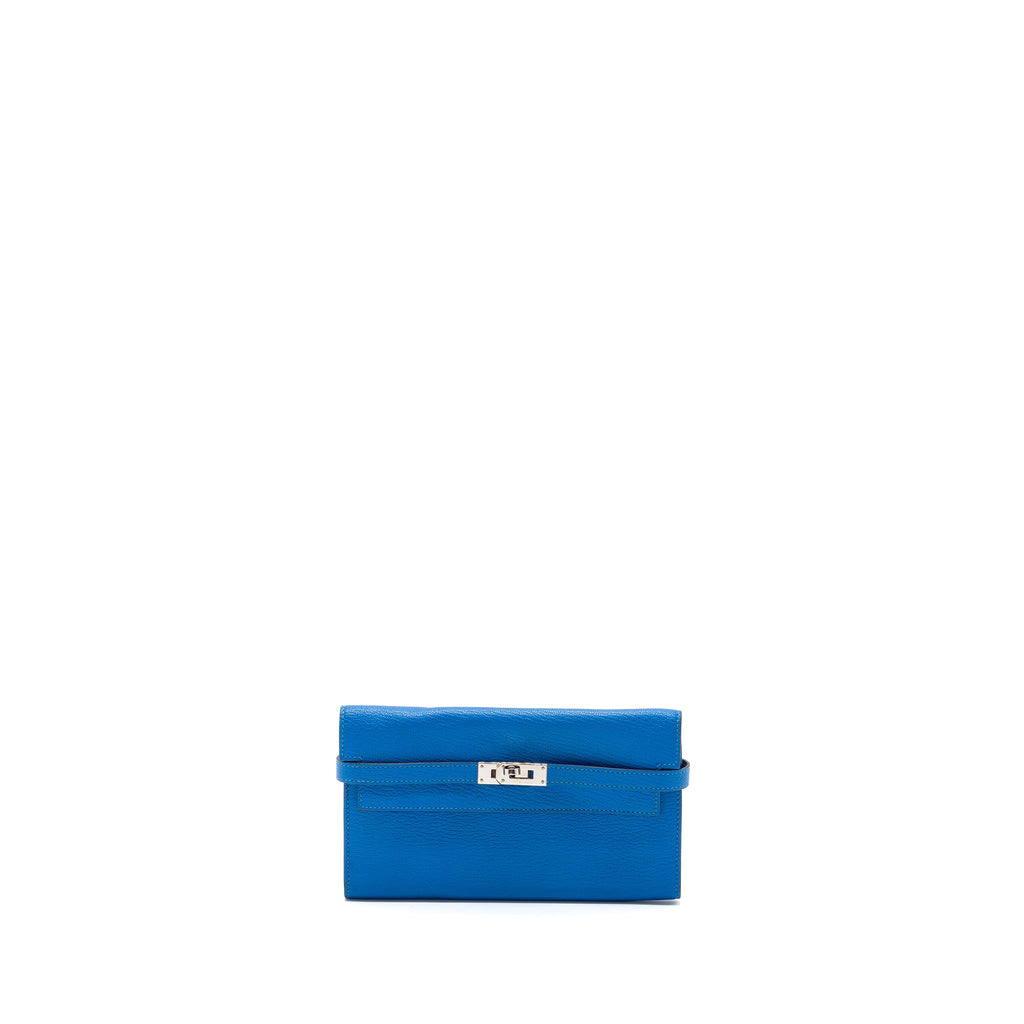 HERMES KELLY CLASSIC LONG WALLET CHÈVRE MYSORE BLUE HYDRA  SHW