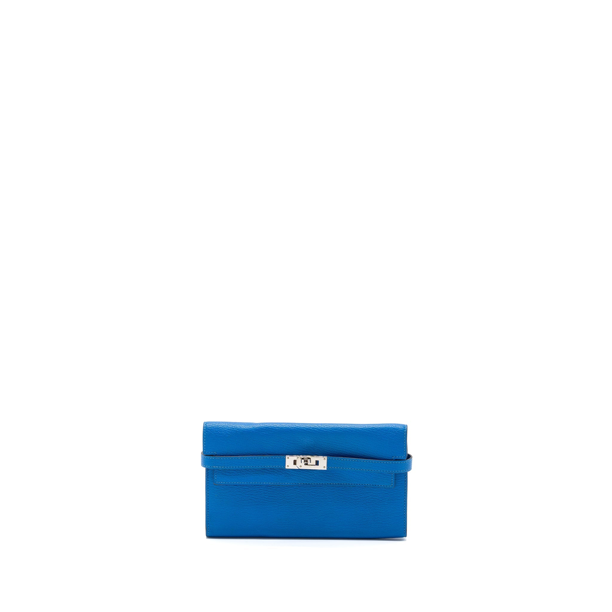HERMES KELLY CLASSIC LONG WALLET CHÈVRE MYSORE BLUE HYDRA  SHW