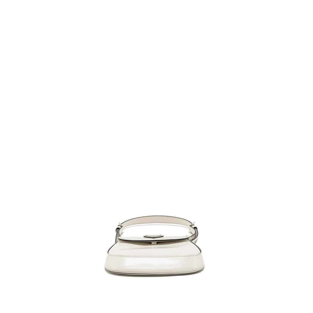 PRADA MINI CLEO SHOULDER BAG BRUSHED LEATHER WHITE SHW
