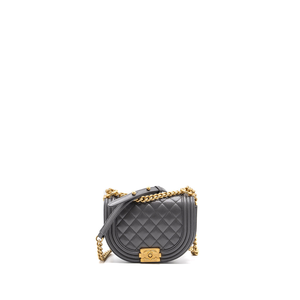 CHANEL 22A ROUND BOY MESSENGER BAG CAVIAR GREY GHW(MICROCHIP)