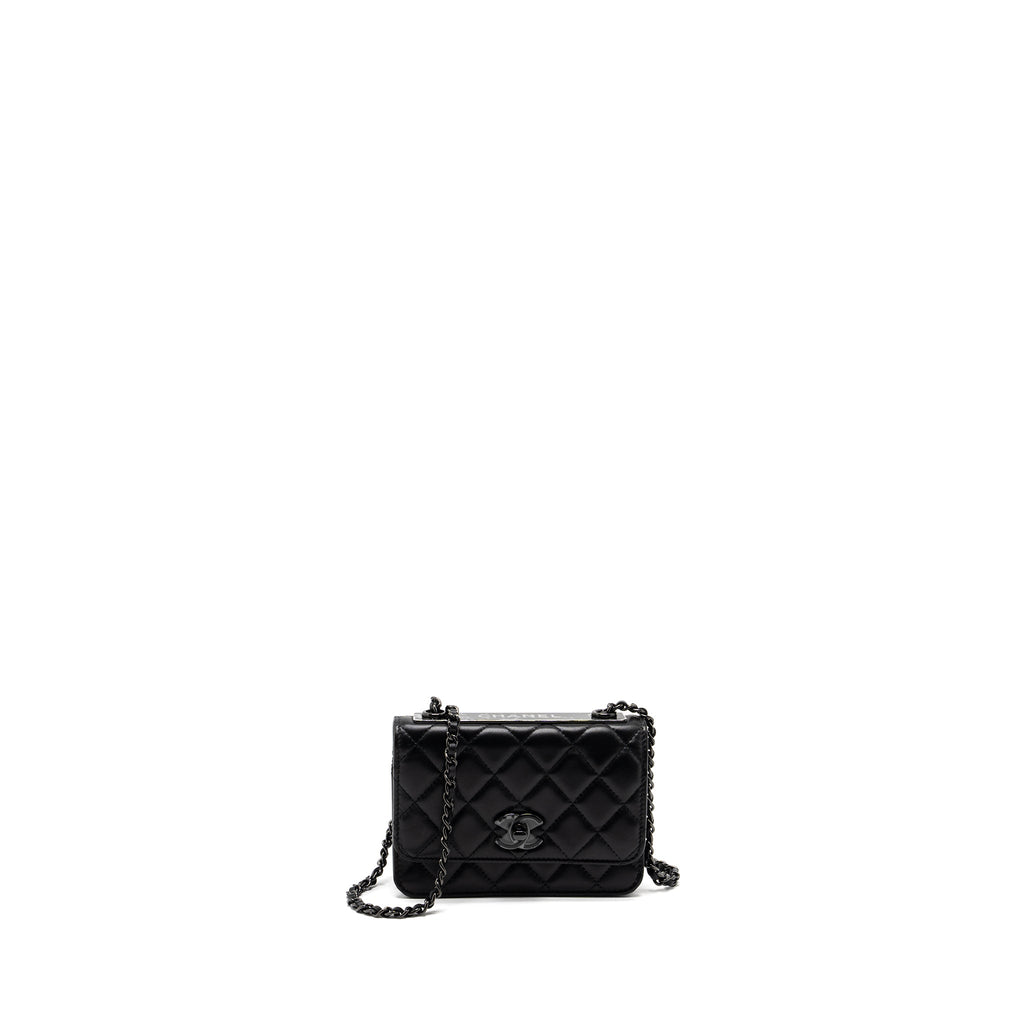 CHANEL TRENDY CC WALLET ON CHAIN LAMBSKIN BLACK WITH BLACK HARDWARE (MICROCHIP)