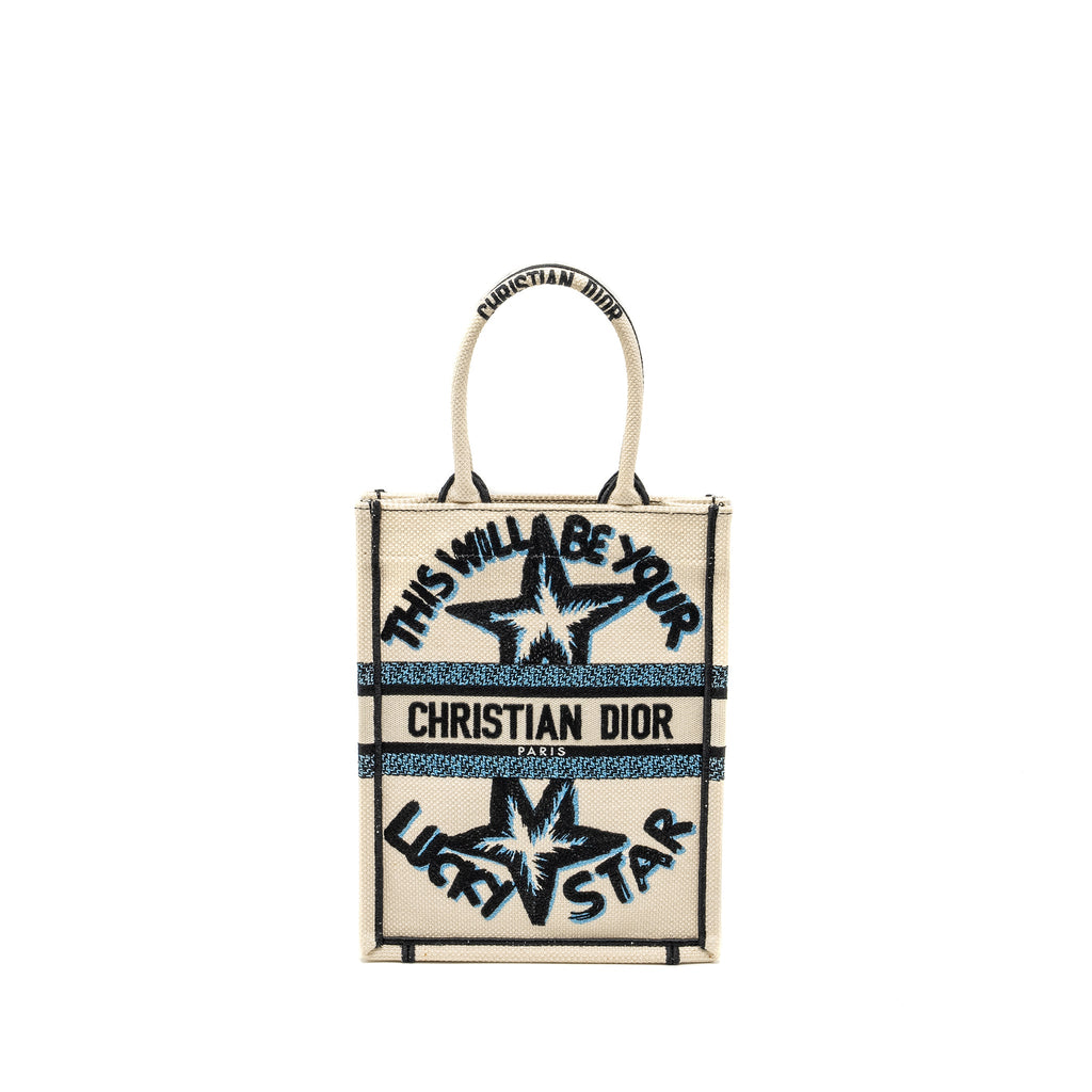 DIOR VERTICAL BOOKTOTE LUCKY STAR EMBROIDERY WHITE/MULTICOLOUR