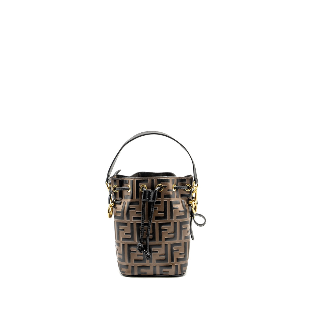FENDI MINI MON TRESOR BUCKET BAG CALFSKIN BROWN/BLACK GHW