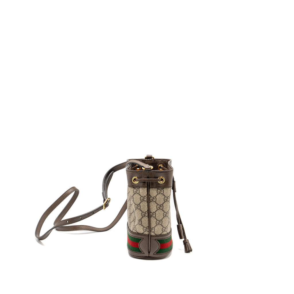 GUCCI OPHIDIA MINI BUCKET BAG GG SUPREME CANVAS BEIGE / EBONY GHW