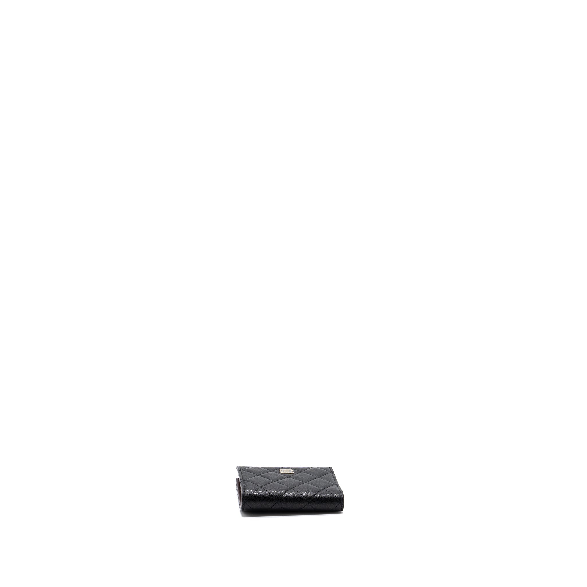 CHANEL QUILTED FOLD WALLET CAVIAR BLACK LGHW (MICROCHIP)