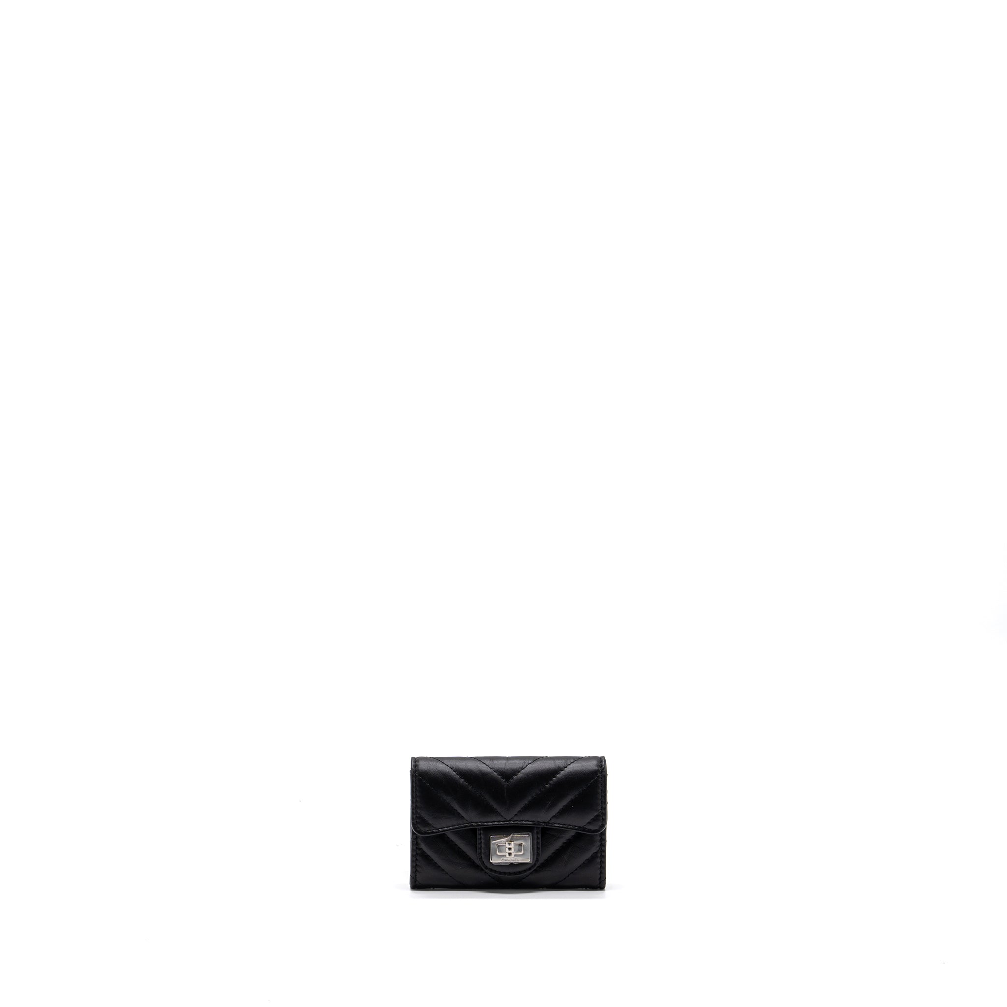CHANEL 2.55 REISSUE FLAP CARD HOLDER AGED CALFSKIN BLACK SHW (MICROCHIP)