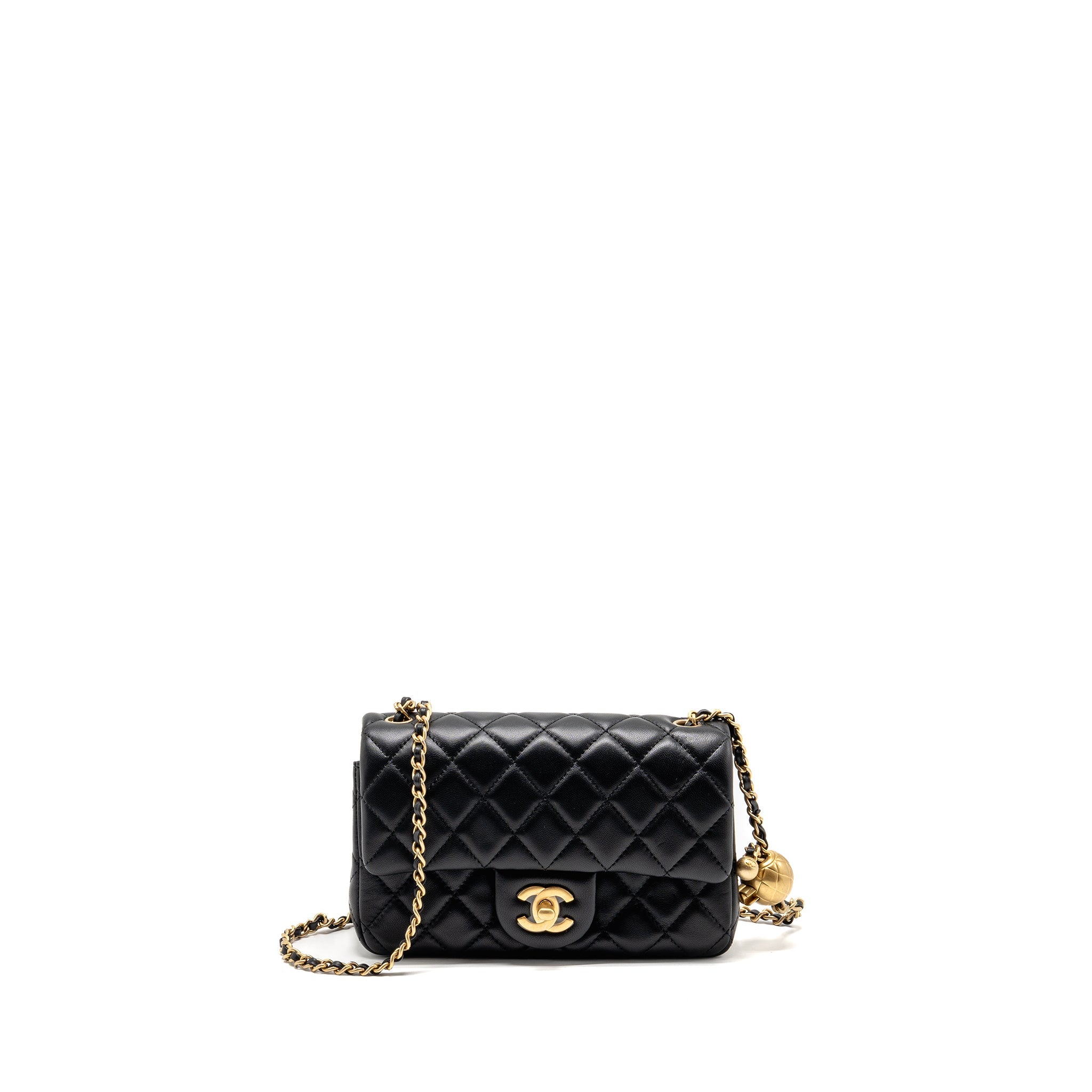 CHANEL PEARL CRUSH MINI RECTANGULAR FLAP BAG LAMBSKIN BLACK GHW (MICROCHIP)