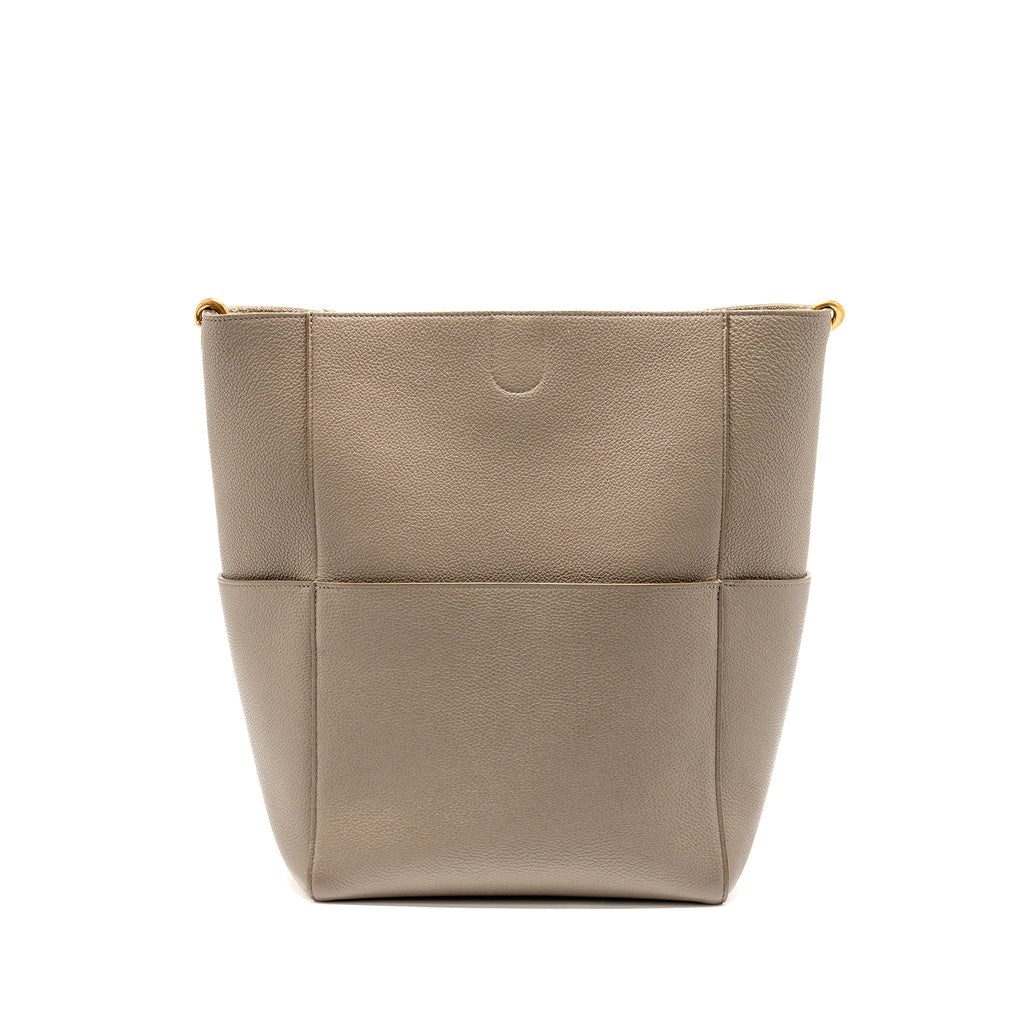 CELINE SANGLE BUCKET BAG GRAINED CALFSKIN GREY GHW