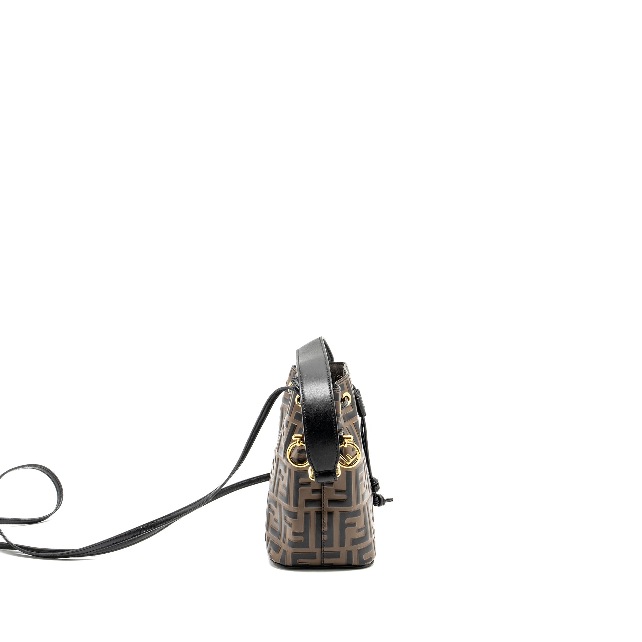 FENDI MINI MON TRESOR BUCKET BAG CALFSKIN BROWN/BLACK GHW