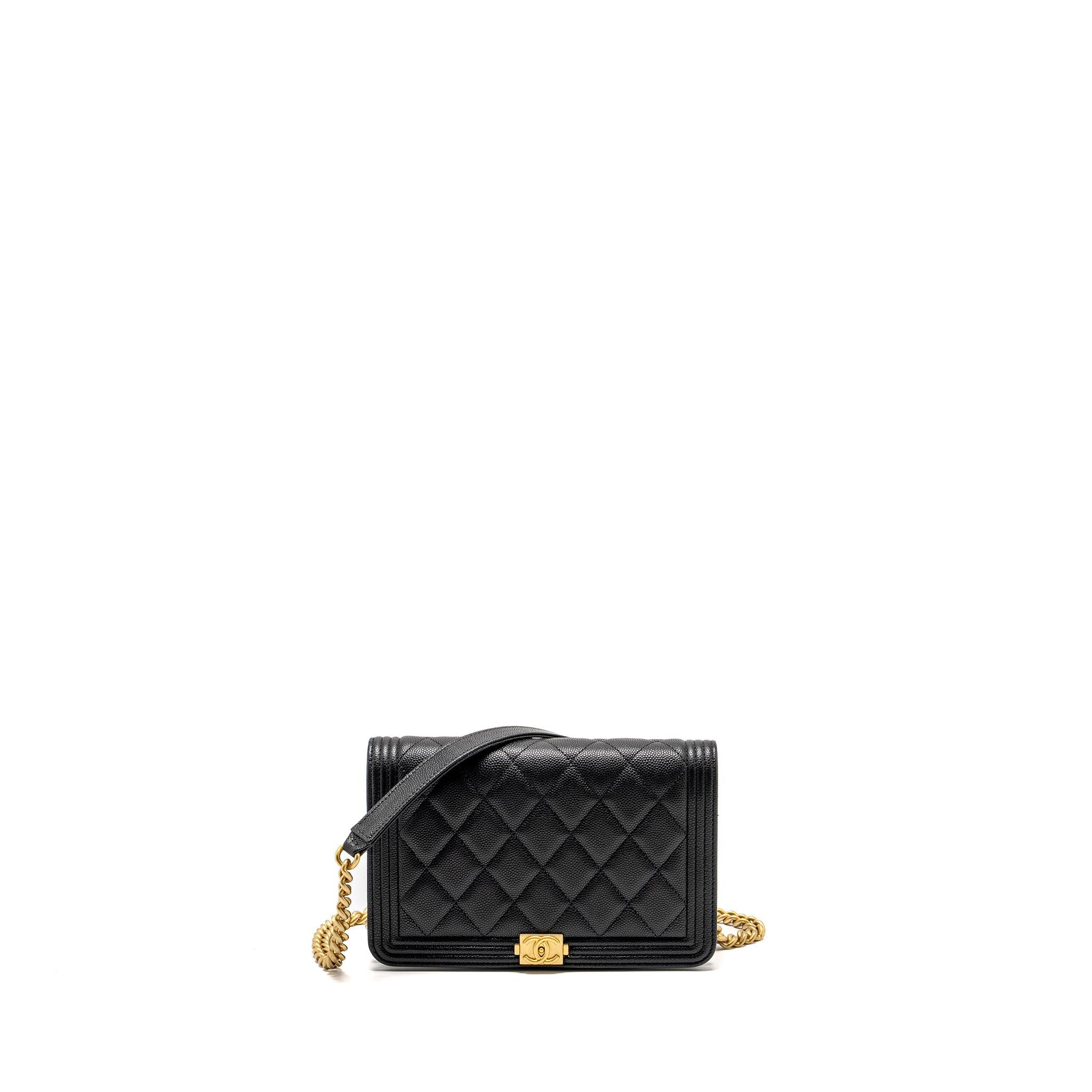CHANEL BOY WALLET ON CHAIN CAVIAR BLACK GHW (MICROCHIP)