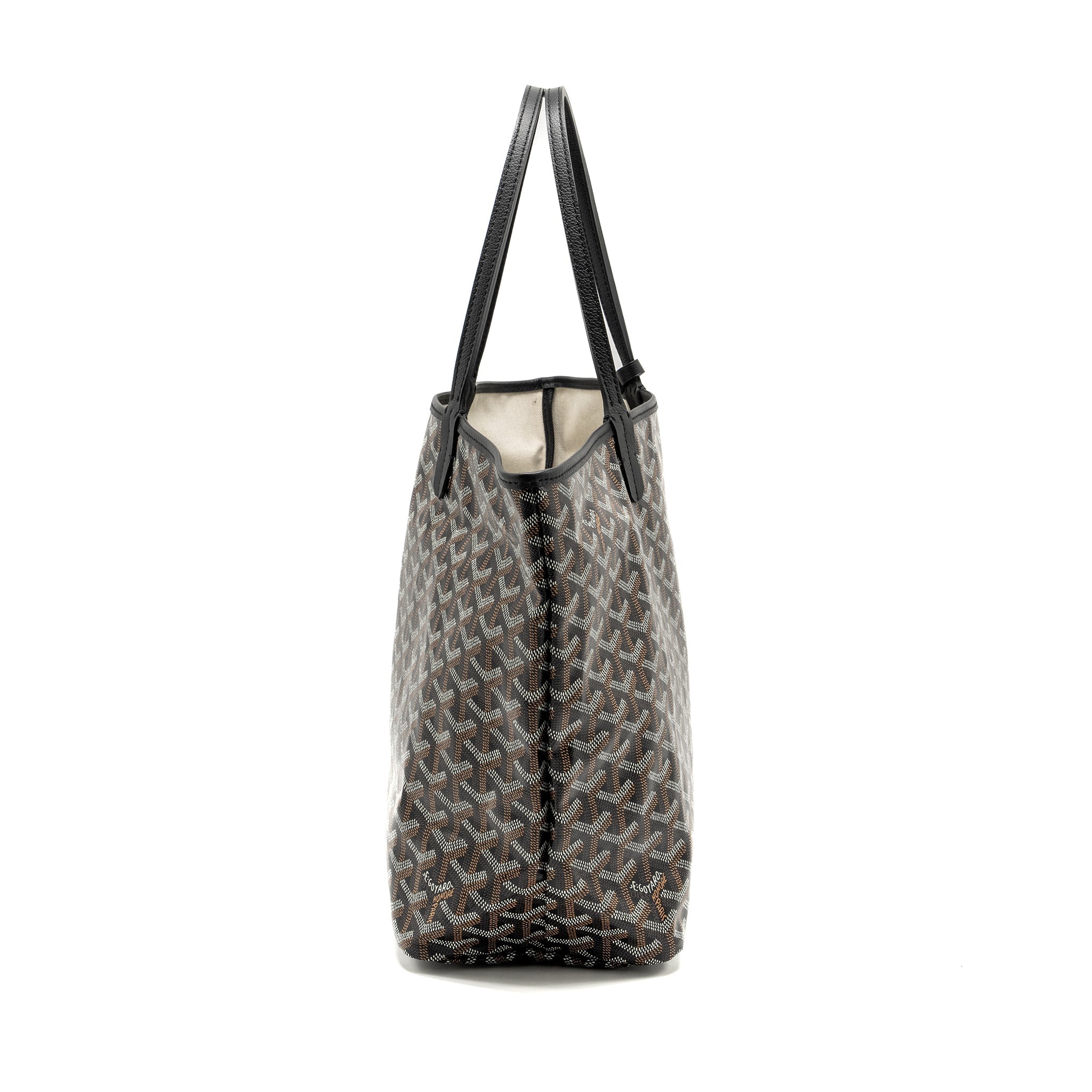 GOYARD SAINT LOUIS PM TOTE BAG GOYARDINE CANVAS / CALFSKIN BLACK SHW