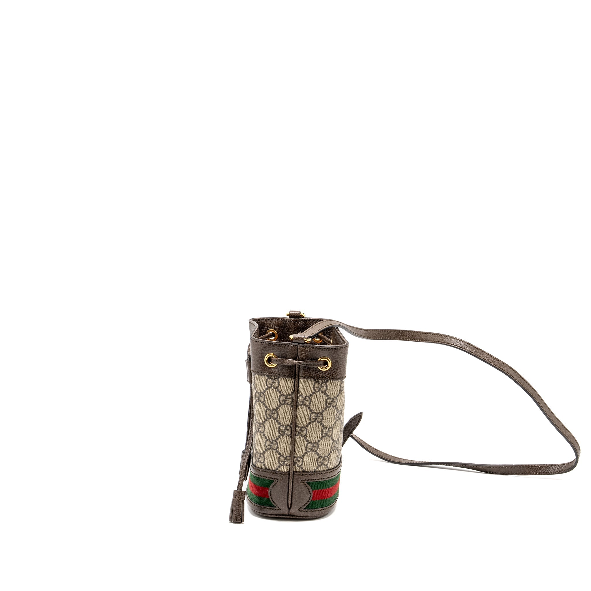 GUCCI OPHIDIA MINI BUCKET BAG GG SUPREME CANVAS BEIGE / EBONY GHW