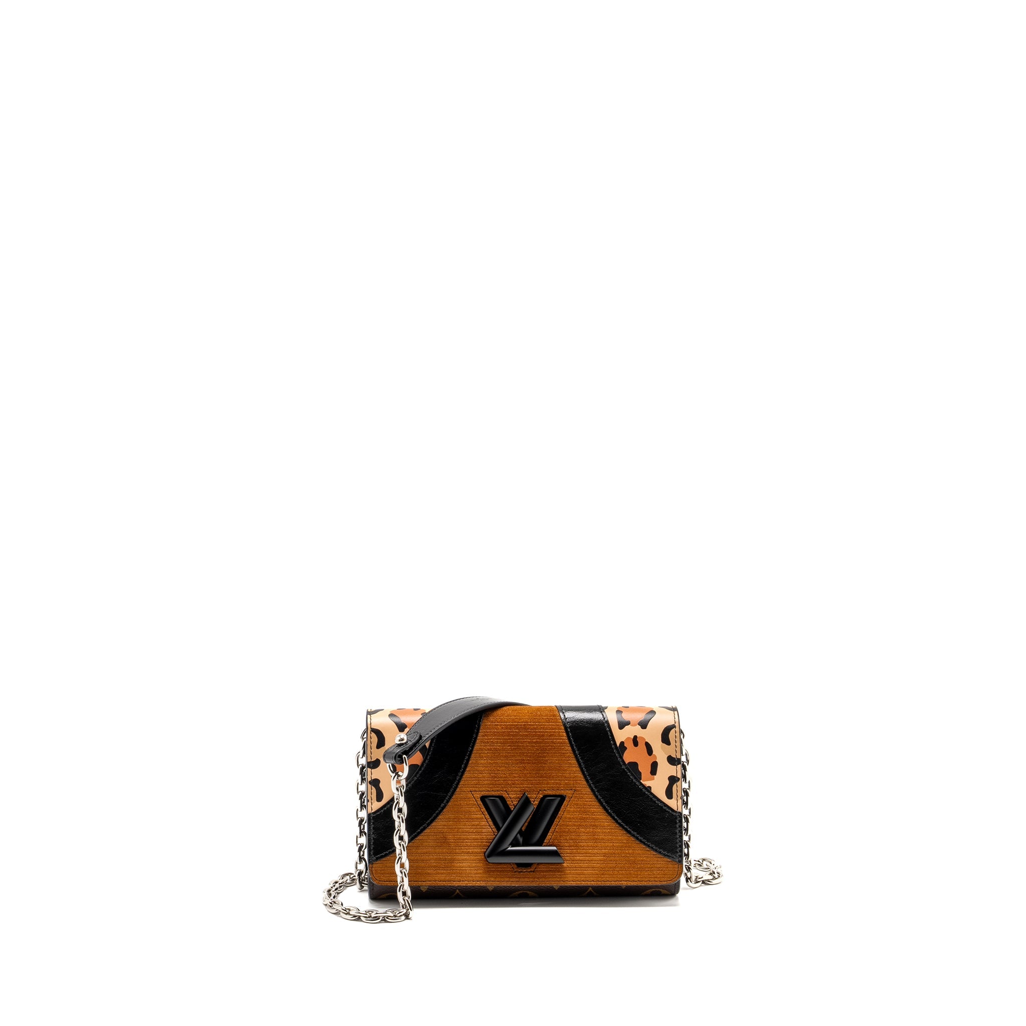 LOUIS VUITTON WILD AT HEART TWIST WALLET ON CHAIN CALFSKIN/MONOGRAM CANVAS MULTICOLOLUR BLACK/SLIVER HARDWARE