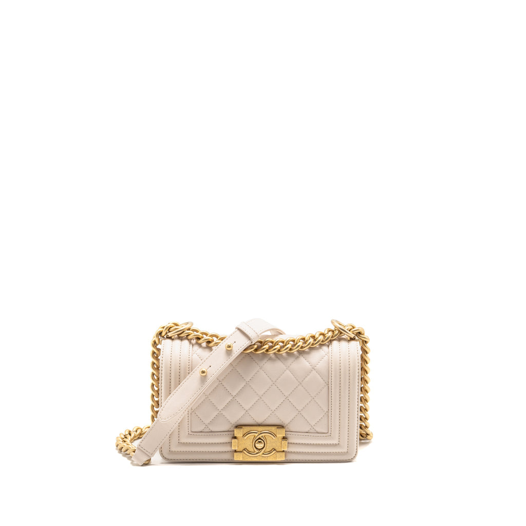 CHANEL SMALL BOY BAG LAMBSKIN CREAM WHITE GHW
