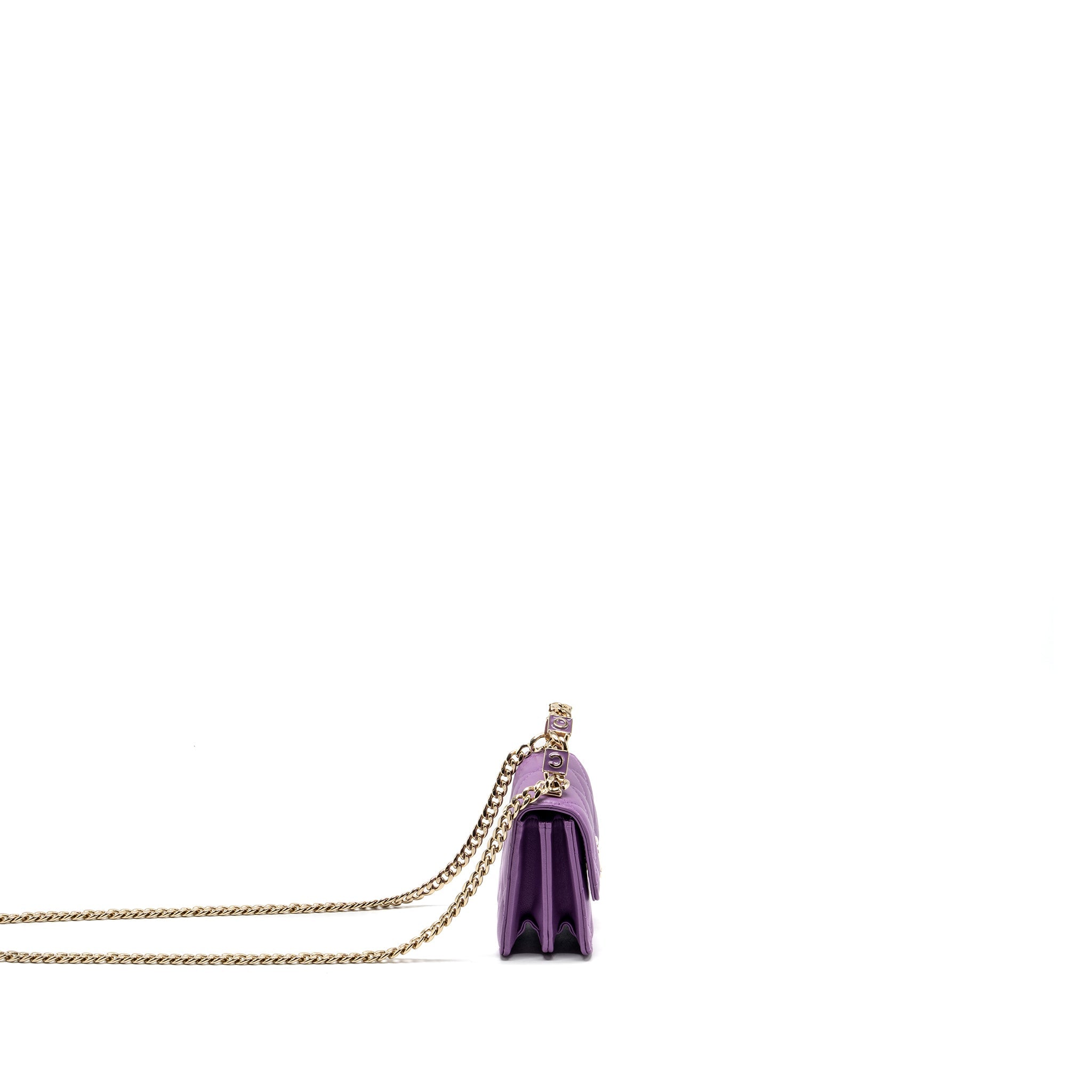 CHANEL DETAILED TOP HANDLE FLAP MINI CLUTCH WITH CHAIN LAMBSKIN PURPLE LGHW (MICROCHIP)