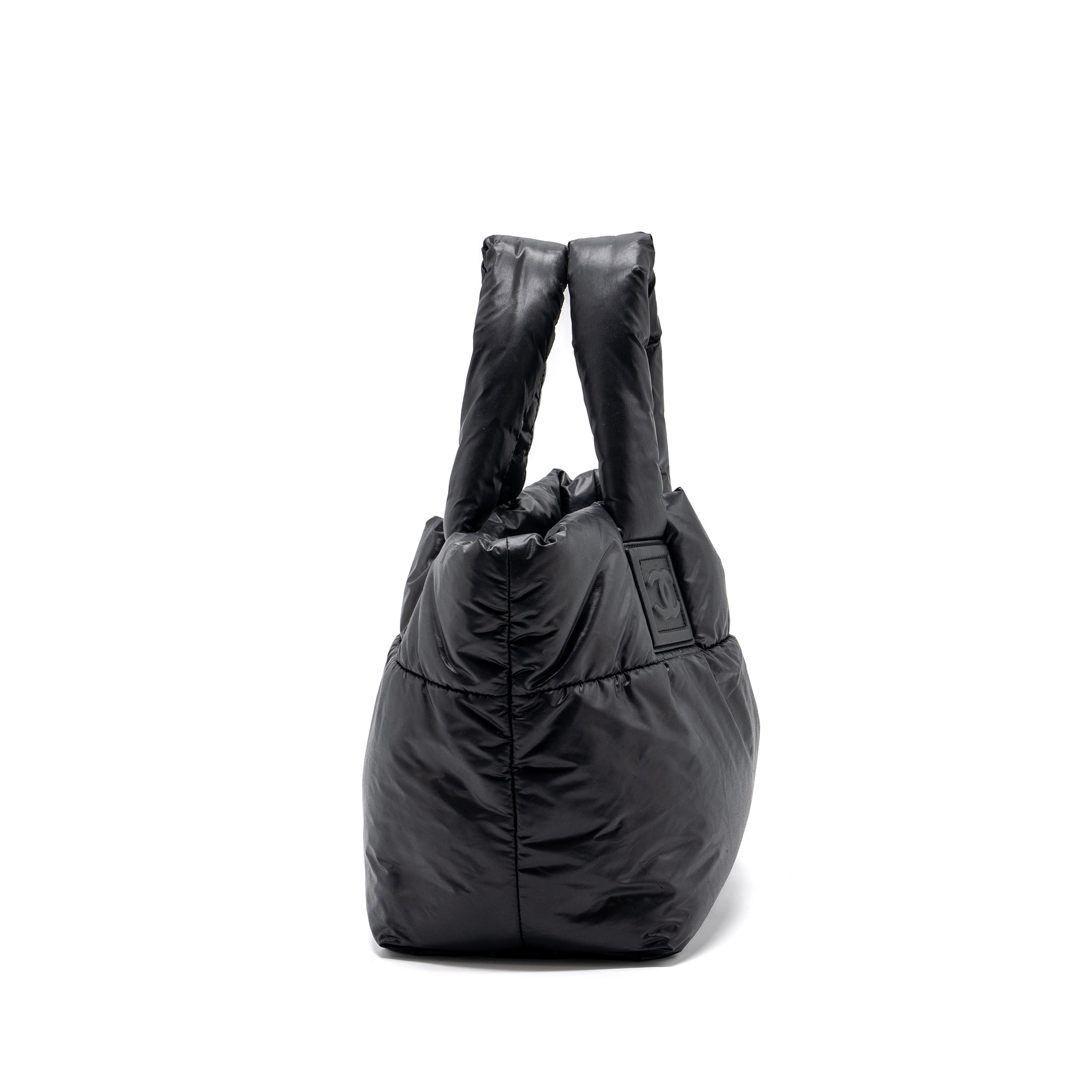 CHANEL SMALL PUFFY DOWN TOTE BAG NYLON BLACK SHW