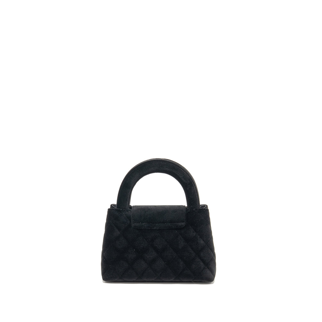CHANEL MINI KELLY SHOPPING TOTE BAG VELVET BLACK GHW (MICROCHIP)