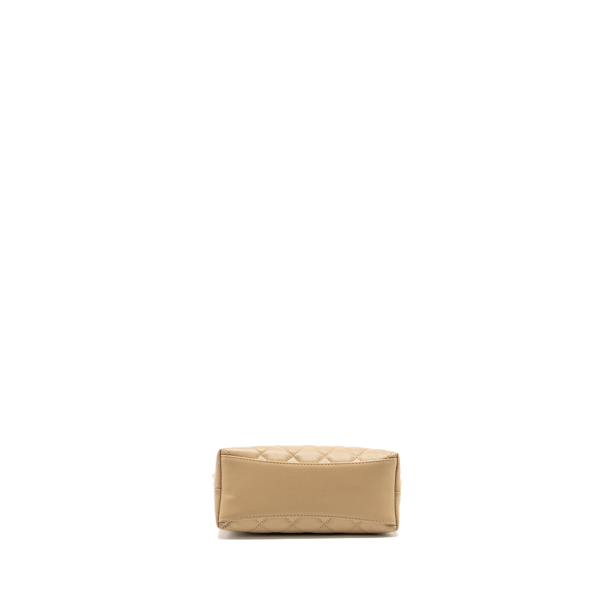 CHANEL CC LOGO QUILTED MINI CLUTCH WITH CHAIN CAVIAR BEIGE GHW (MICROCHIP)