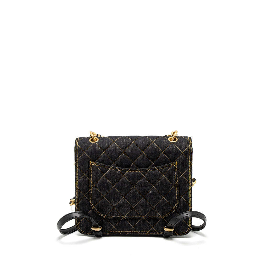 CHANEL 23S FLAP BACKPACK DENIM DARK BLUE BRUSHED GHW (MICROCHIP)
