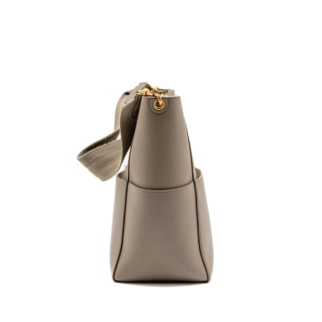 CELINE SANGLE BUCKET BAG GRAINED CALFSKIN GREY GHW