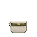 HERMES POCHETTE KELLY DEPECHES 25 CANVAS / TOGO ECRU BEIGE / VERT OLIVE GHW