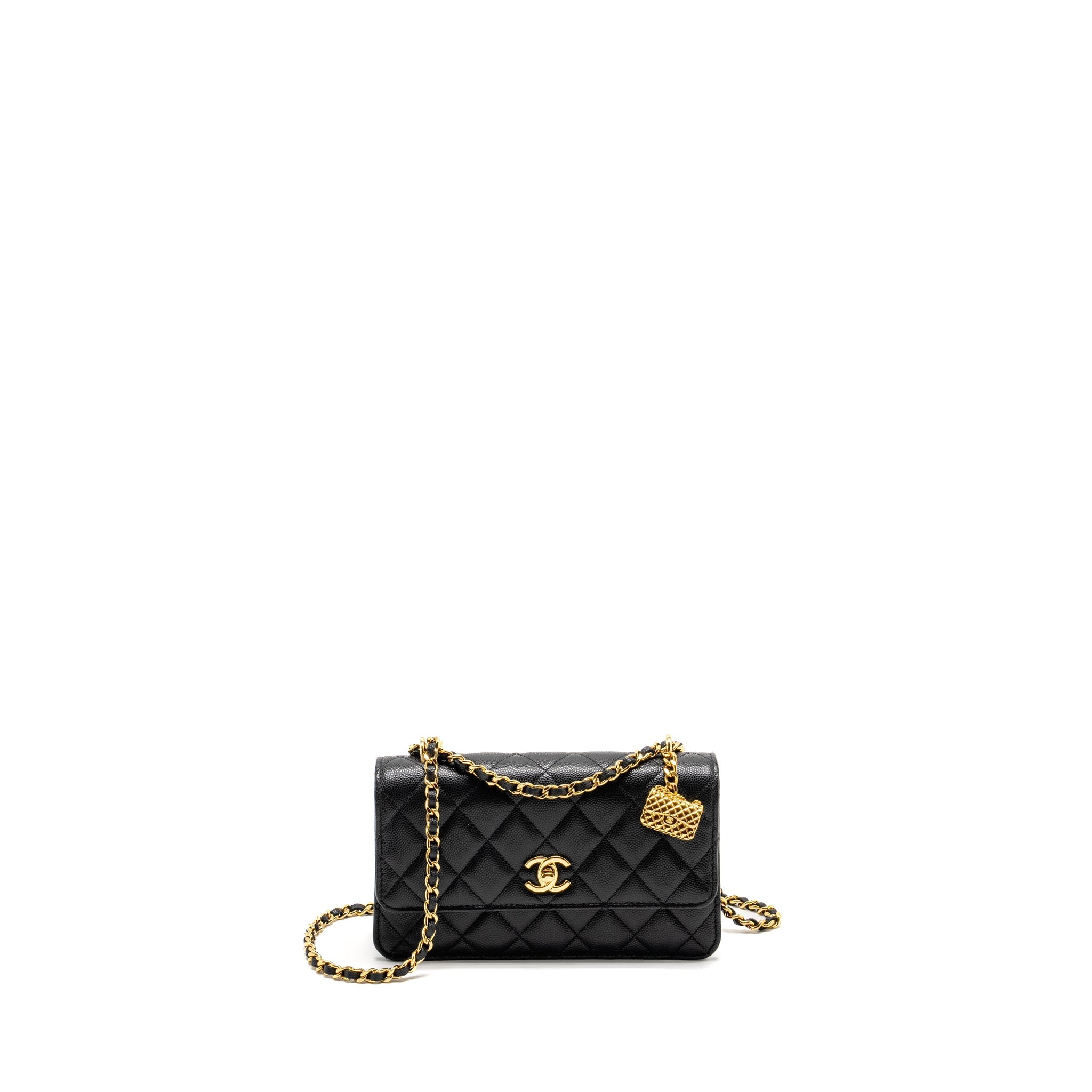 CHANEL 23S WALLET ON CHAIN WITH BAG CHARM CAVIAR BLACK GHW(MICROCHIP)