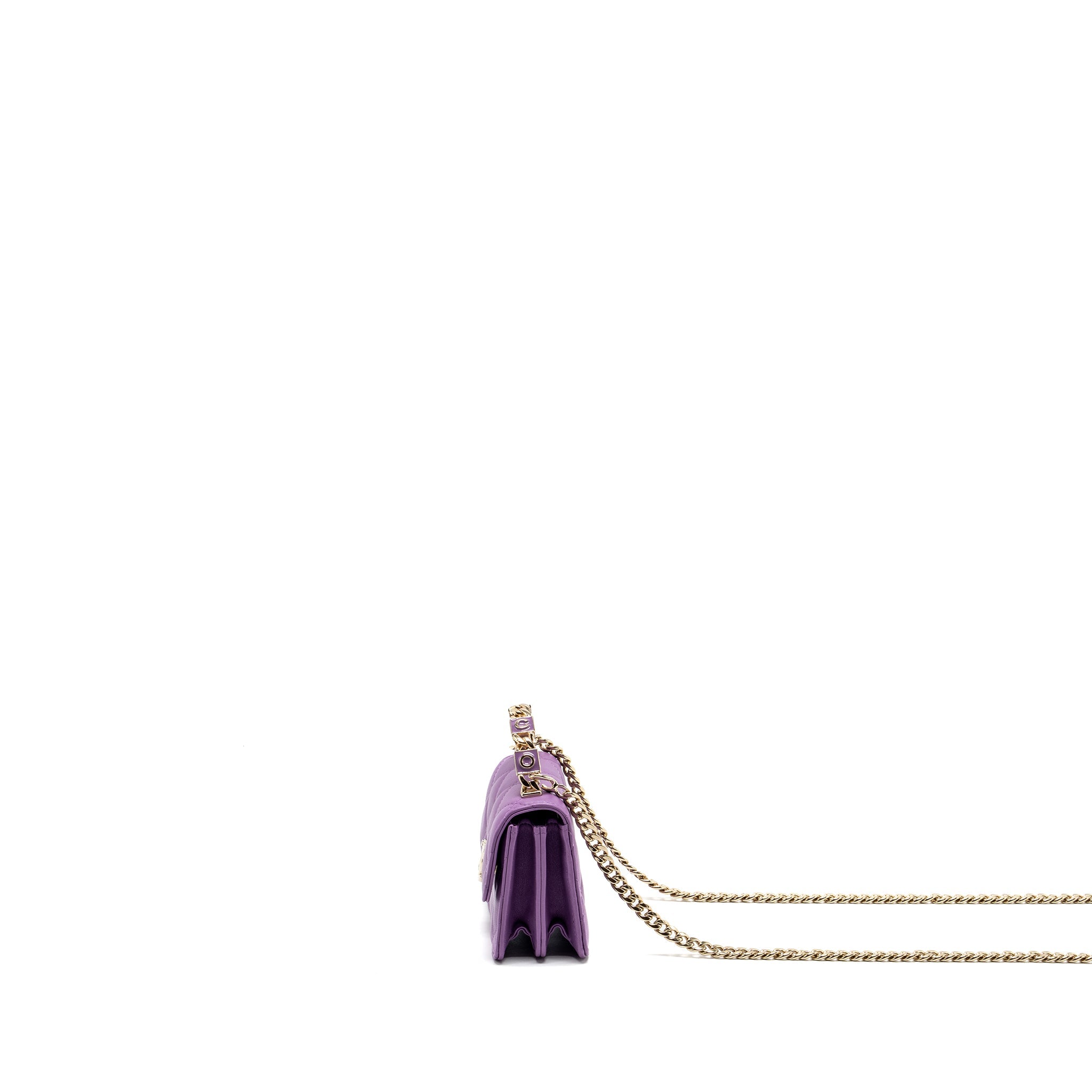 CHANEL DETAILED TOP HANDLE FLAP MINI CLUTCH WITH CHAIN LAMBSKIN PURPLE LGHW (MICROCHIP)