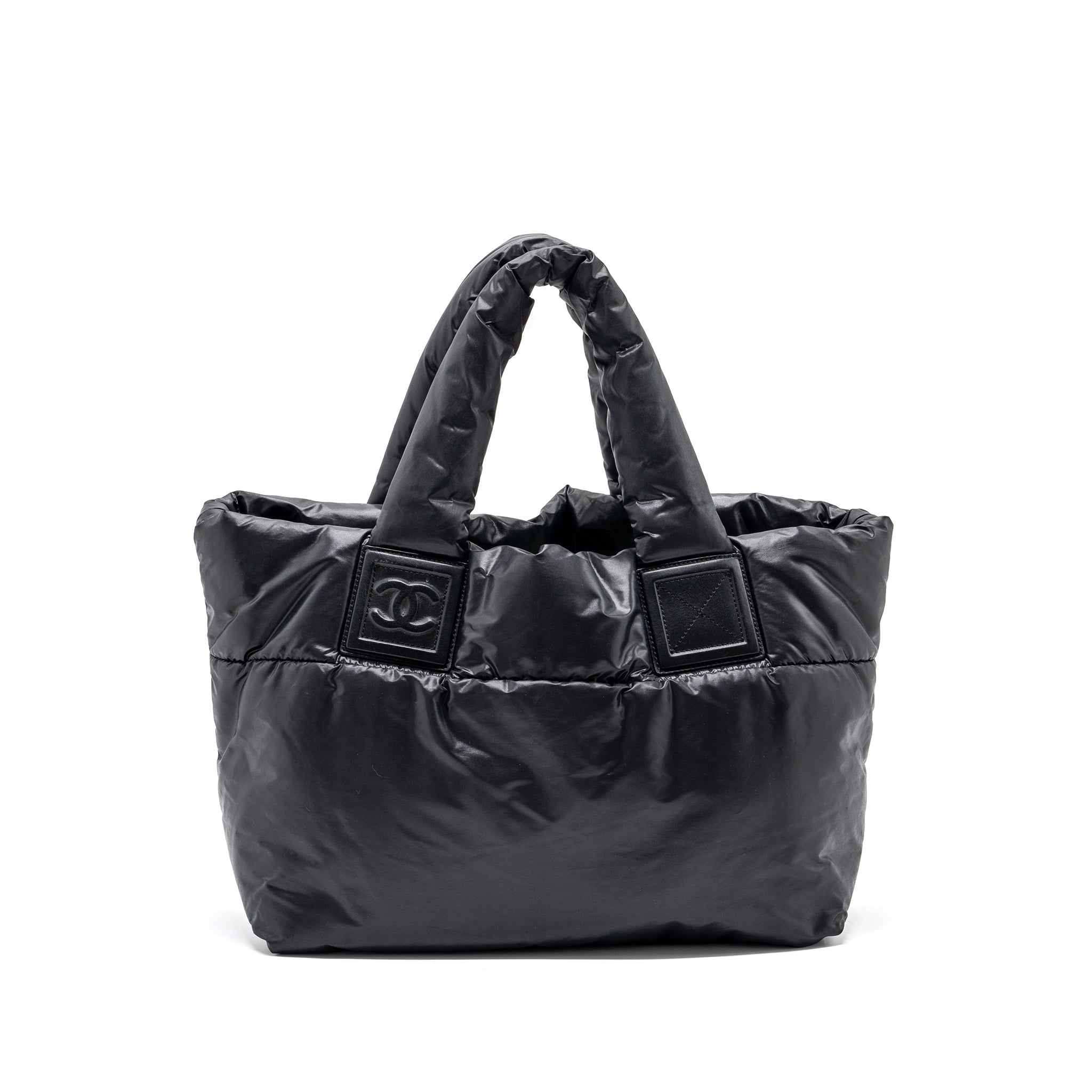 CHANEL SMALL PUFFY DOWN TOTE BAG NYLON BLACK SHW