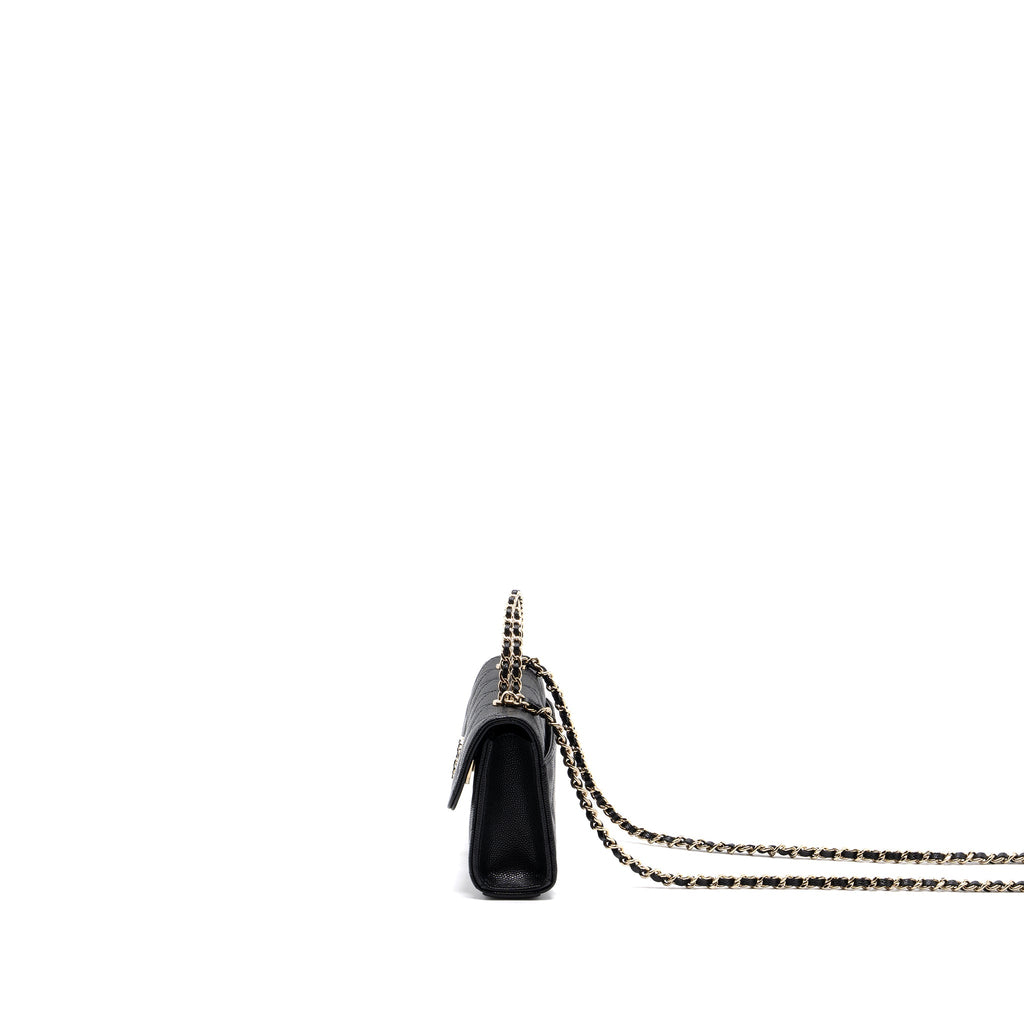 CHANEL TOP HANDLE MINI FLAP BAG WITH CHAIN CAVIAR BLACK LGHW (MICROCHIP)