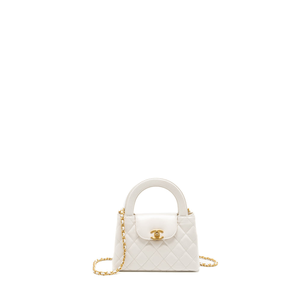 CHANEL 23K MINI KELLY SHOPPING TOTE BAG CALFSKIN WHITE GHW (MICROCHIP)