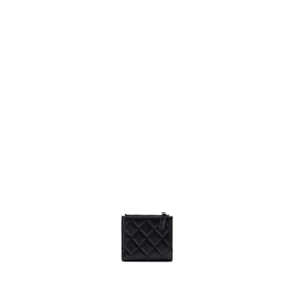 CHANEL QUILTED FOLD WALLET CAVIAR BLACK LGHW (MICROCHIP)