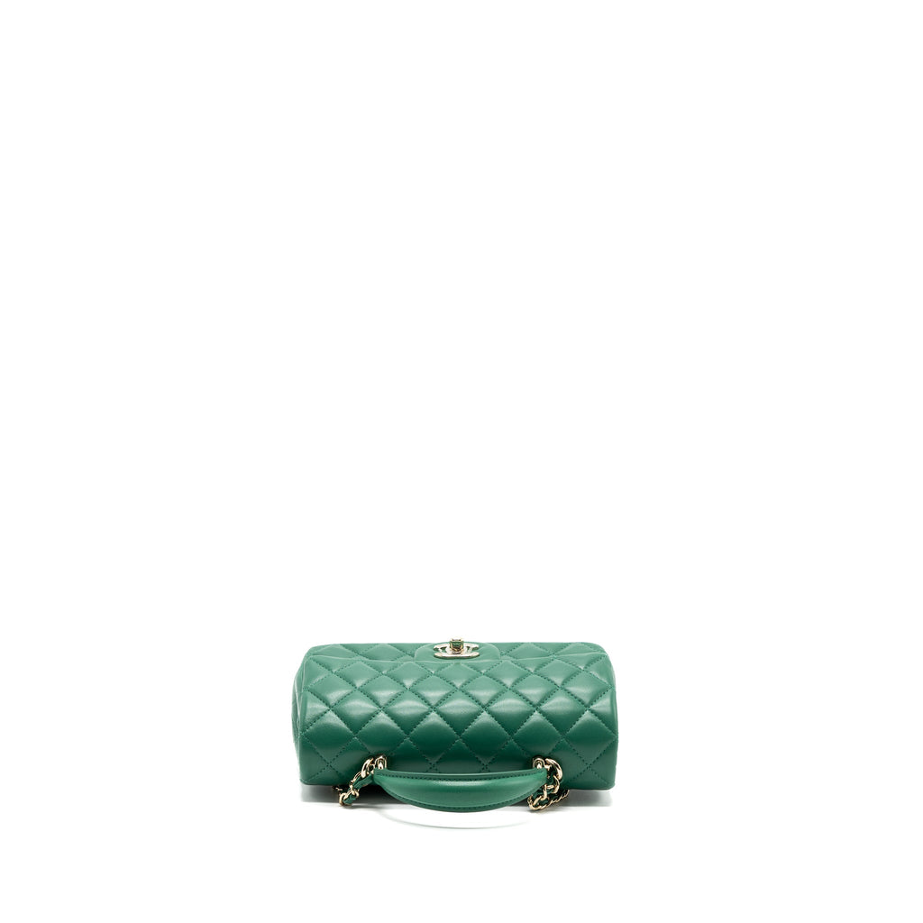 CHANEL TOP HANDLE MINI FLAP BAG WITH CHAIN LAMBSKIN GREEN LGHW (MICROCHIP)